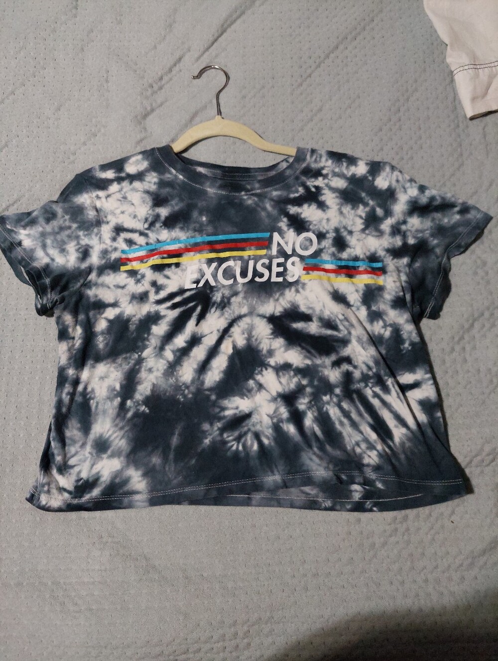 Freeze Navy & White Tie-Dye Crop Tee with Multicolor Stripes